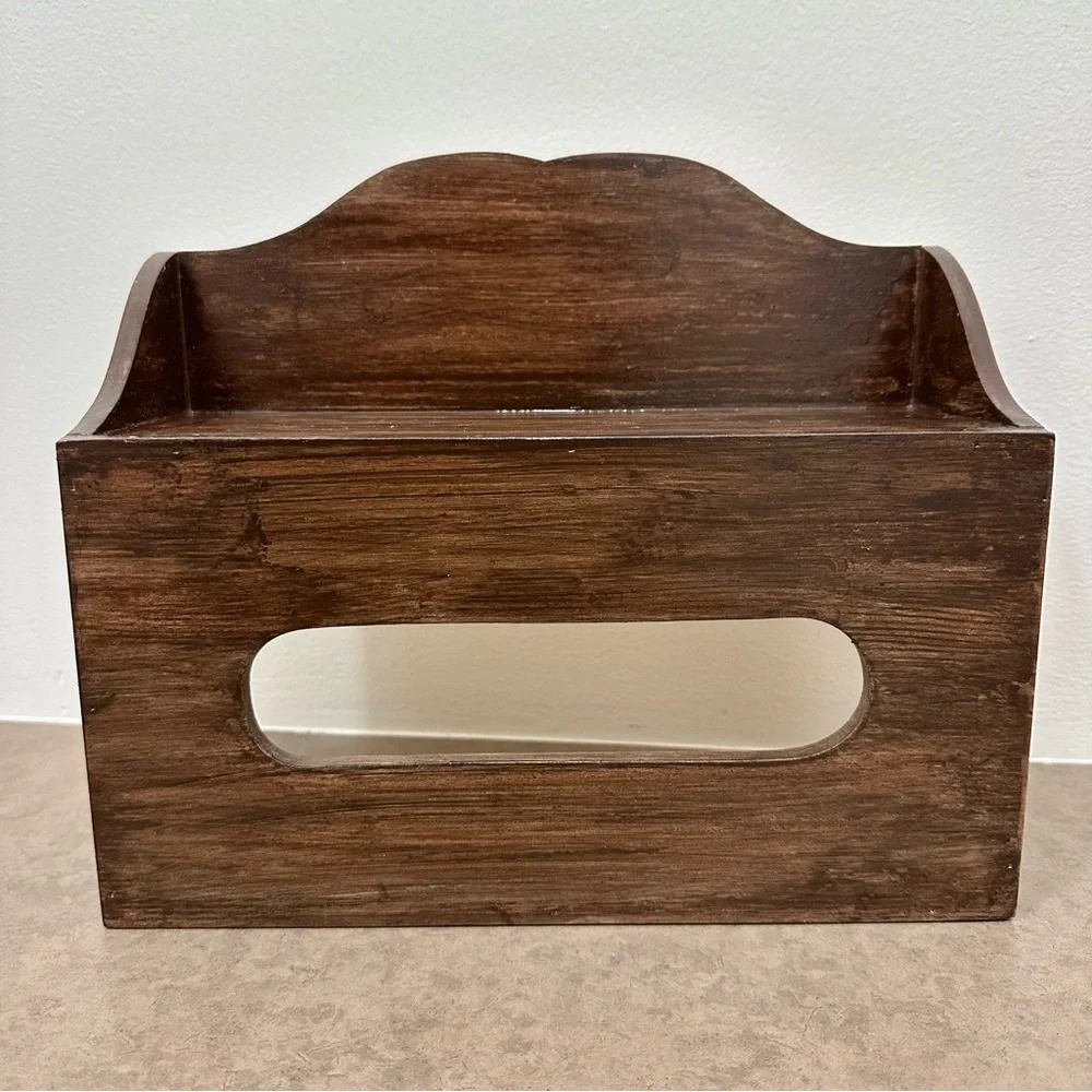 Vintage Primitive Rustic Wooden Rectangular Tissue Box Cover Wall Holder Rare